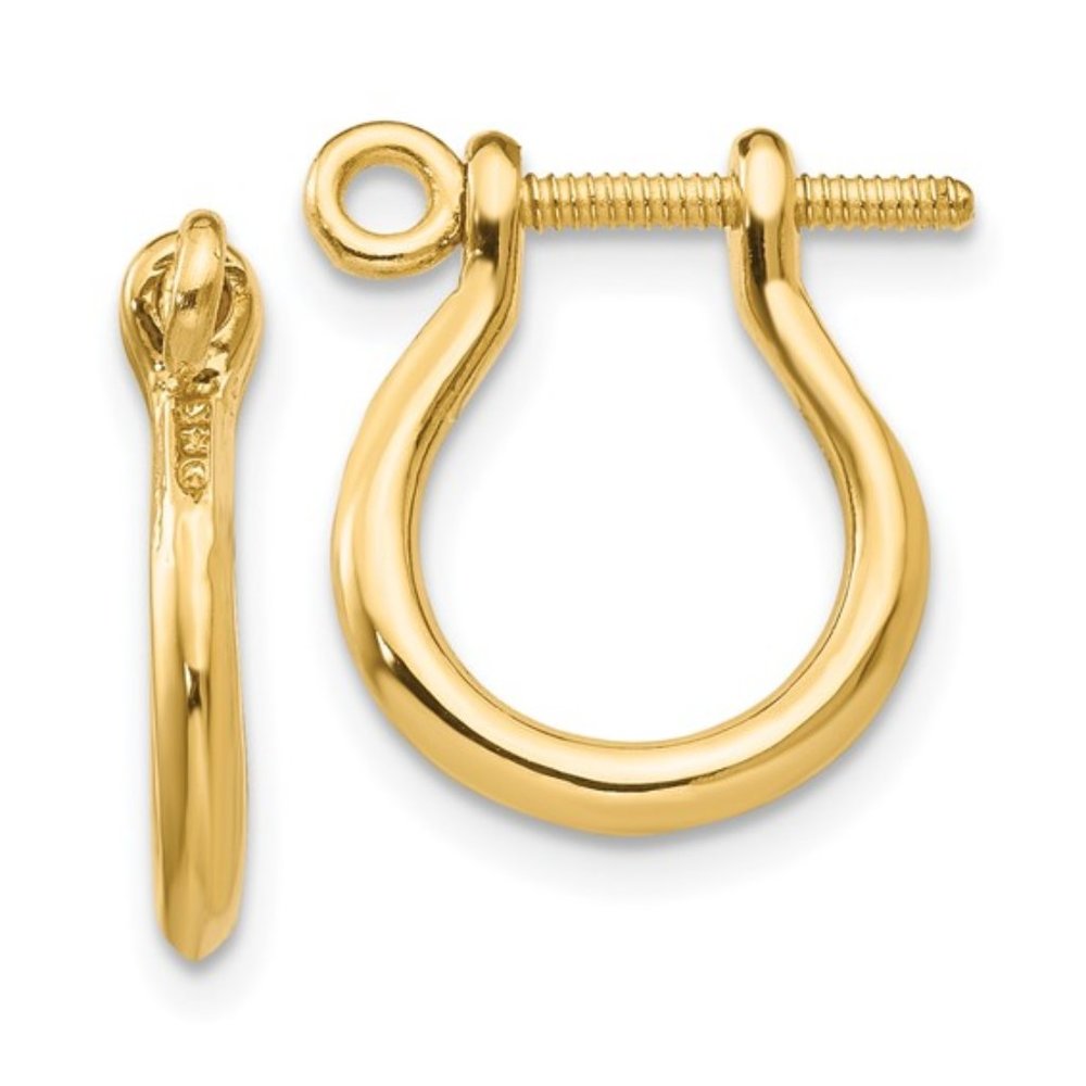 14k Yellow Gold 3-D Nautical Anchor Shackle Link Screw Earrings, 1mm thick post